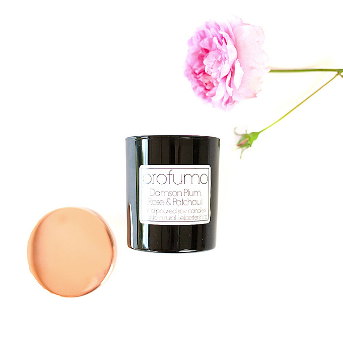 DAMSON PLUM, ROSE & PATCHOULI SCENTED SOY WAX CANDLE